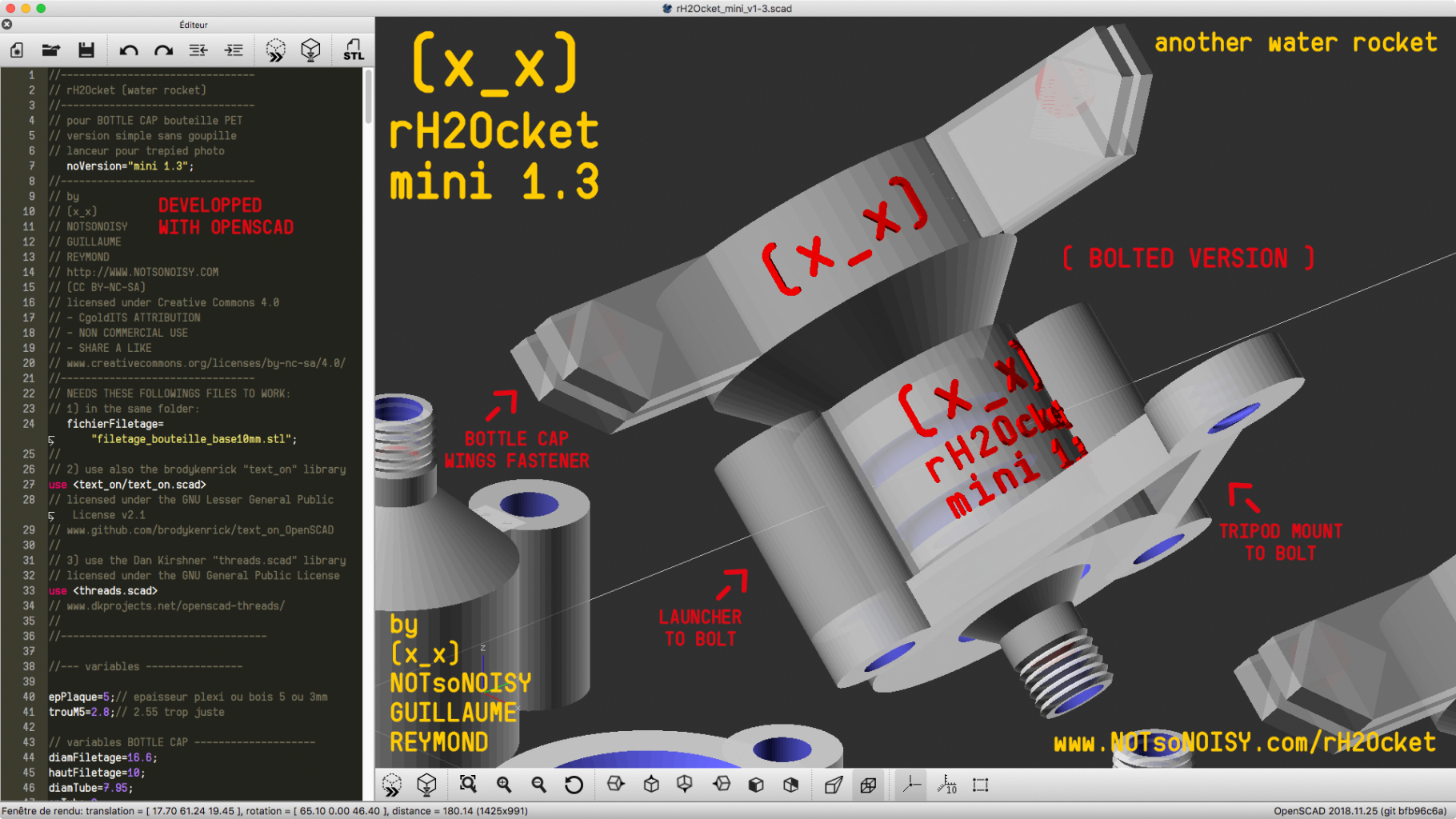 rH2Ocket 3Dprinted+laser cut water rocket NOTsoNOISY GUILLAUME REYMOND
